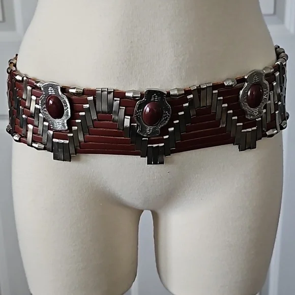 FREE PEOPLE Brown leather boho belt with Silvertone hardware - Picture 1 of 8